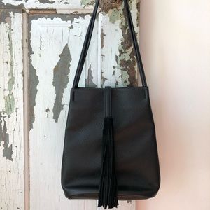 Black Leather Tassel Bag